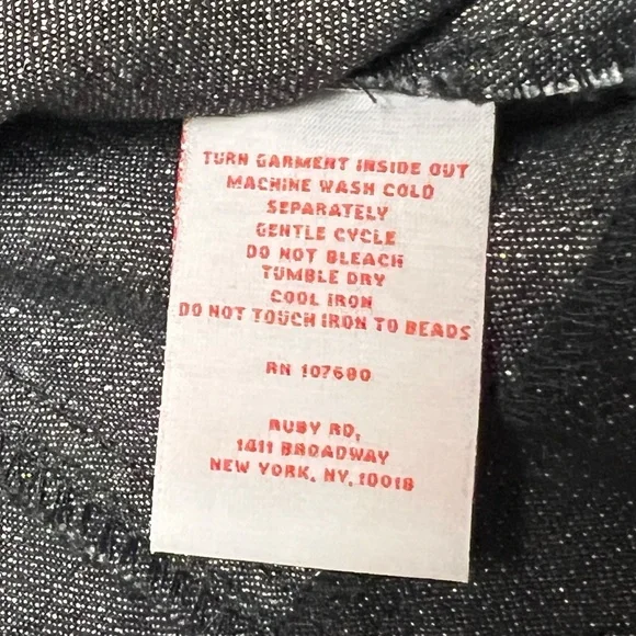 Ruby Rd Denim Jacket Black Embellished 3/4 Sleeve Glam Sparkle Rhinestone 14 - Picture 9 of 10